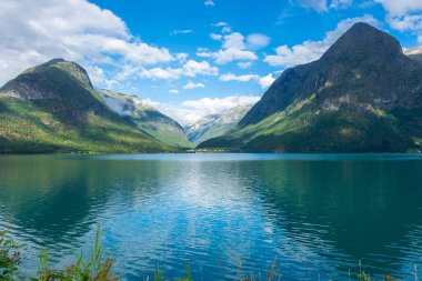Beautiful and colorful lake in Oppstryn, Norway