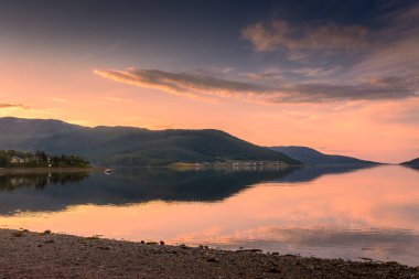 Beautiful sunset over a lake in Senja Island, Norway