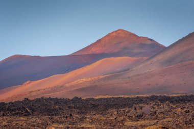 Wild volcanic landscape of the Timanfaya National Park, Lanzarote, Canary Islands, Spain