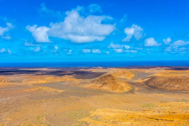 Dramatic landscape viewed from the top of Caldera Blanca volcano, Lanzarote, Canary Islands, Spain