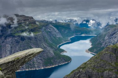 The amazing Trolltunga scenic spot, famous rock formation in Norway