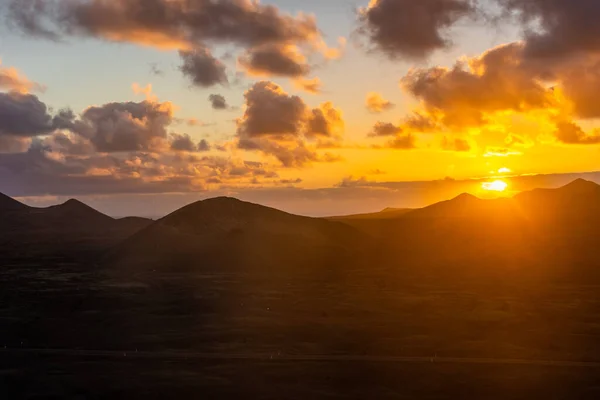 Amazing Sunset Cuervo Volcano Lanzarote Canary Islands Spain — Stockfoto