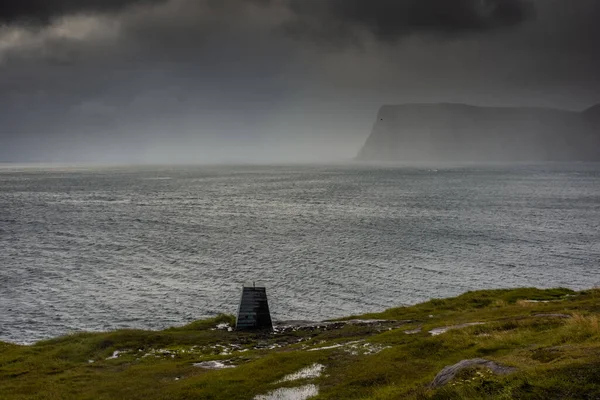 Stones Mark Knivskjellodden True Northernmost Point Europe Nordkapp Cliff Background — ストック写真