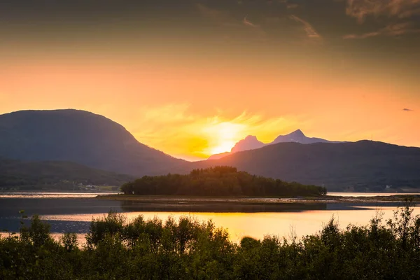 Beautiful Sunset Lake Senja Island Norway — Stockfoto