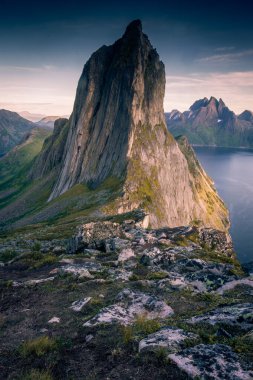 The epic Segla mountain viewed from Mount Hesten at sunset, Senja Island, Norway