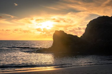 Beautiful sunset over the Atlantic Ocean at Papagayo Beach, Lanzarote, Canary Islands, Spain