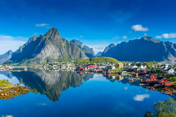 Perfect Reflection Reine Village Water Fjord Lofoten Islands Norway — Stock fotografie