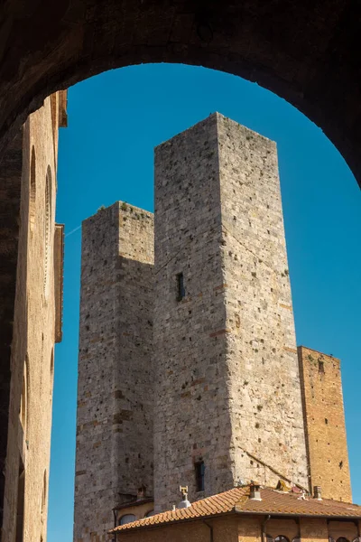 Ancient Medieval Tower Town Center San Gimignano Tuscany Italy — Stok fotoğraf