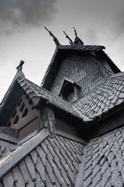 Norveç 'in Borgund antik ahşap kilisesi.