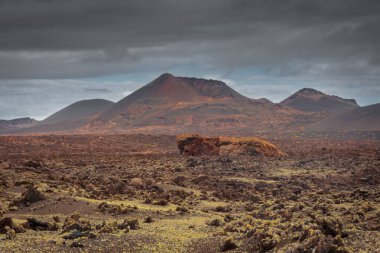 Wild volcanic landscape of the Timanfaya National Park, Lanzarote, Canary Islands, Spain
