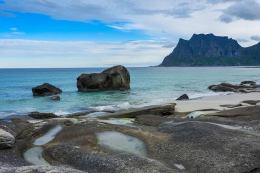 Shoreline of Uttakleiv Beach in the Lofoten Islands, Norway