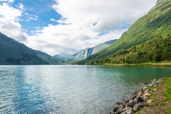 Landscape Lovatnet Glacial Lake Turquoise Crystal Clear Water Norway — Stock Photo, Image