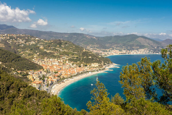 Aerial view of Noli town on the Ligurian Sea, Italy