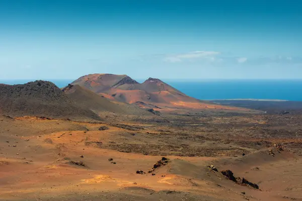 Vulkanisch Landschap Van Timanfaya National Park Lanzarote Canarische Eilanden Spanje — Stockfoto