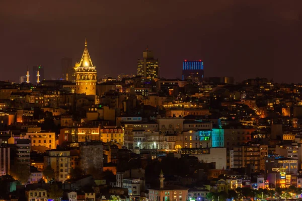 Estambul Turquía Octubre 2022 Paisaje Nocturno Estambul Con Torre Galata — Foto de Stock