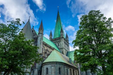 View of the gothic Nidaros Cathedral of Trondheim, Norway
