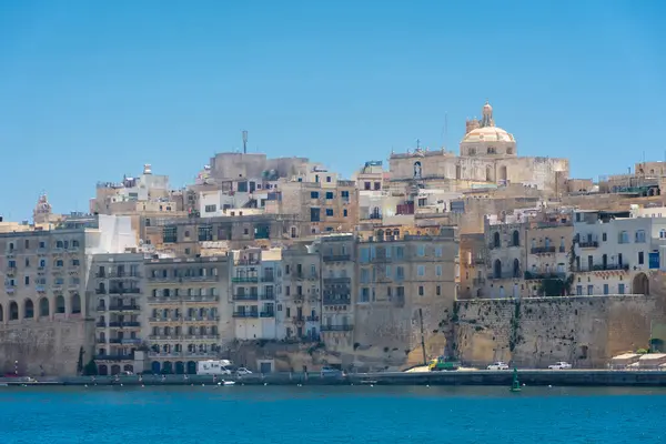 Kilátás Cospicua Város Tengerből Málta — Stock Fotó