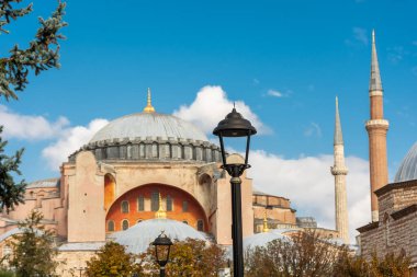 Sonbahar yapraklı Ayasofya Camii, İstanbul ve Türkiye