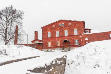 Hameenlinna Kalesi kar altında, Finlandiya