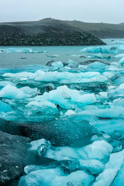 Plovoucí Ledovec Laguny Jokulsarlon Pod Silným Deštěm Mlhou Island — Stock fotografie
