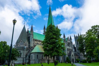 View of the gothic Nidaros Cathedral of Trondheim, Norway