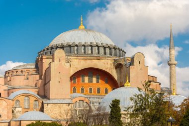 Sonbahar yapraklı Ayasofya Camii, İstanbul ve Türkiye