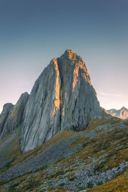 The epic Segla mountain viewed from Mount Hesten at sunset, Senja Island, Norway