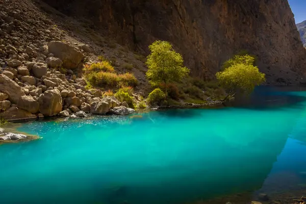 stock image Turquoise water of the Seven Lakes in the Fann Mountains, Tajikistan