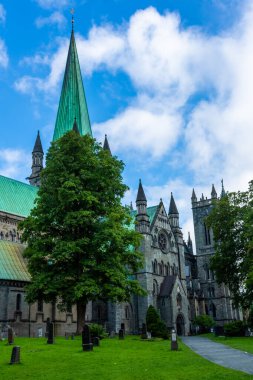 View of the gothic Nidaros Cathedral of Trondheim, Norway