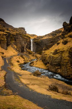 Kvernufoss Şelalesinin vahşi manzarası, İzlanda