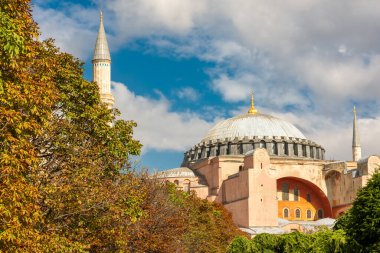 Sonbahar yapraklı Ayasofya Camii, İstanbul ve Türkiye