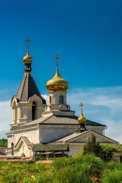 Butuceni, Moldova 'daki Orheiul Vechi Manastırı' nın altın kubbeleri.
