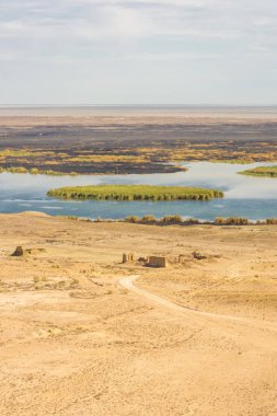 Sudochie Gölü, Aral Denizi, Karakalpakistan, Özbekistan manzarası