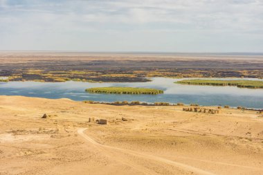 Sudochie Gölü, Aral Denizi, Karakalpakistan, Özbekistan manzarası