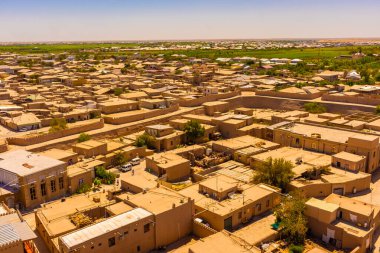 Özbekistan 'ın eski Khiva kasabası ITchan Kala' nın güzel hava manzarası