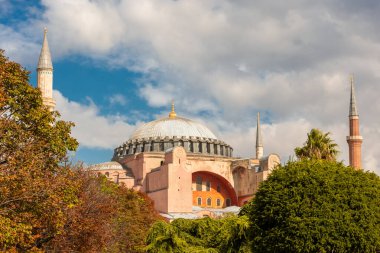 Sonbahar yapraklı Ayasofya Camii, İstanbul ve Türkiye