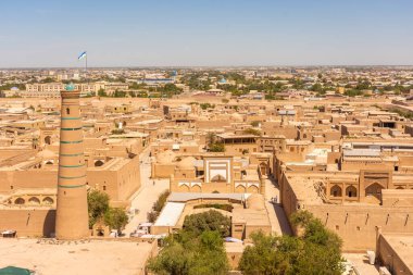 Özbekistan 'ın eski Khiva kasabası ITchan Kala' nın güzel hava manzarası