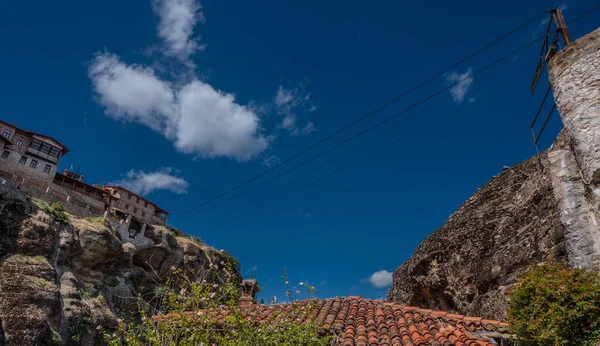 Teleférico Entre Mosteiros Meteora Dos Maiores Mais Importantes Complexos Mosteiros — Fotografia de Stock