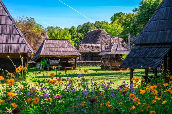 Berbesti 'den geleneksel evler, Maramures. Dimitrie Gusti Ulusal Köy Müzesi Bükreş, ROMANIA. Yüksek kalite fotoğraf