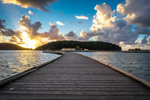 stock image Zvernec area and monastery with wooden bridge in Narta Lagoon near Vlore, ALBANIA. 