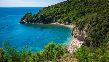 Mogren Beach view from above, Budva, Montenegro. High quality photo clipart