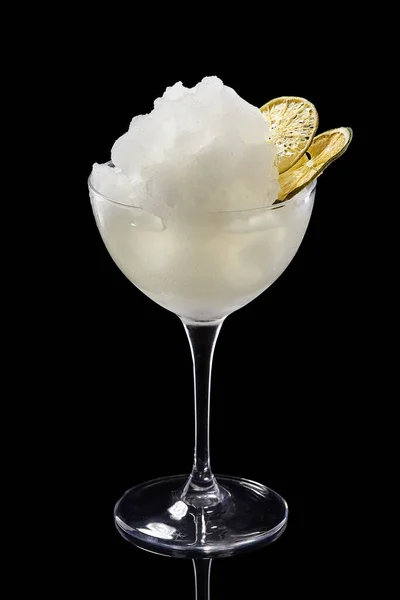 Cold Refreshing Lime Frozen Margarita Ready to Drink.Black background.