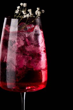 Amberli cin toniği. Siyah arka planda, Kokteyller. Yakın plan.