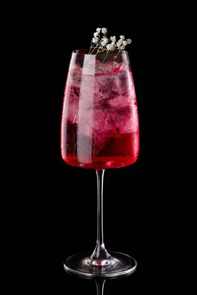 Gin Tonic Avec Hibiscus Sur Fond Noir Cocktails Photo De Stock