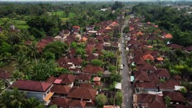 Geleneksel Bali Köyü 'nde Geleneksel Evleri Olan Yerleşim Sokağının Hava Görüntüsü