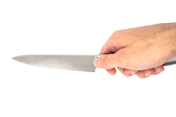 Eldeki Mutfak Bıçağı Beyaz Arka Planda Izole Edilmiş Beyaz Arkaplanda — Stok fotoğraf
