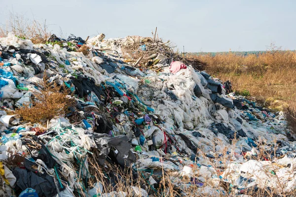 A pile of plastic bags. Plastic processing. Environmental disaster. Landfill.