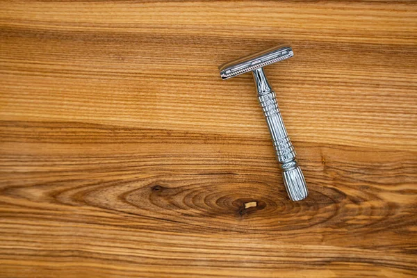 Shaped Razor Wooden Table Top View — Stock Photo, Image