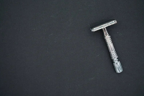 Shaped Razor Black Background Top View Place Text — Stock Photo, Image