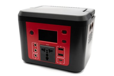 Lithium portable power station for home using. Isolated on white background.